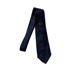VTG Robert Talbott‎ The Whale Navy Blue Tie Red Tennis Rackets English Repp